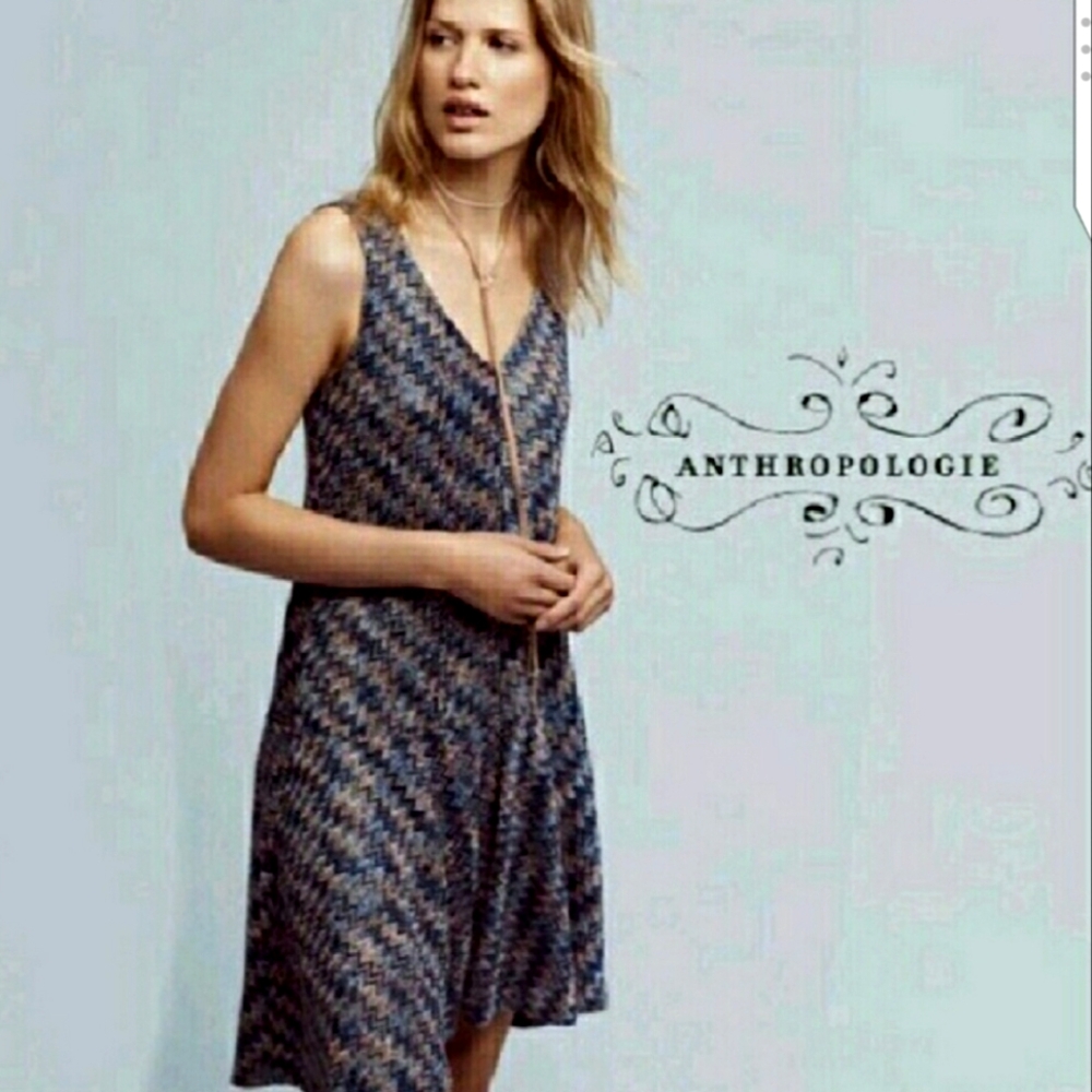 Maeve Blue and Brown Patterned Midi Dress